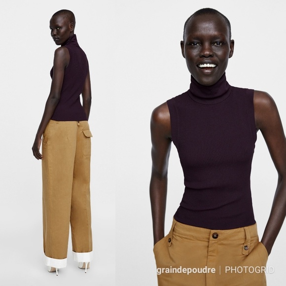 Zara White Wide Cuff Tan Chino Pants Trousers XS - Picture 3 of 4